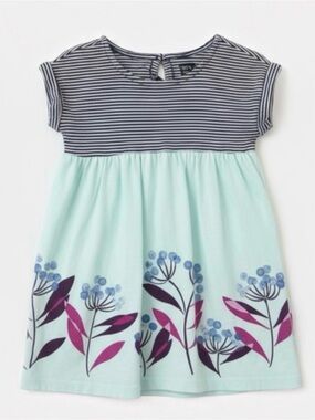 Tea Collection Girls Striped Floral Mint Navy Dress Size 4 Cotton Keyhole